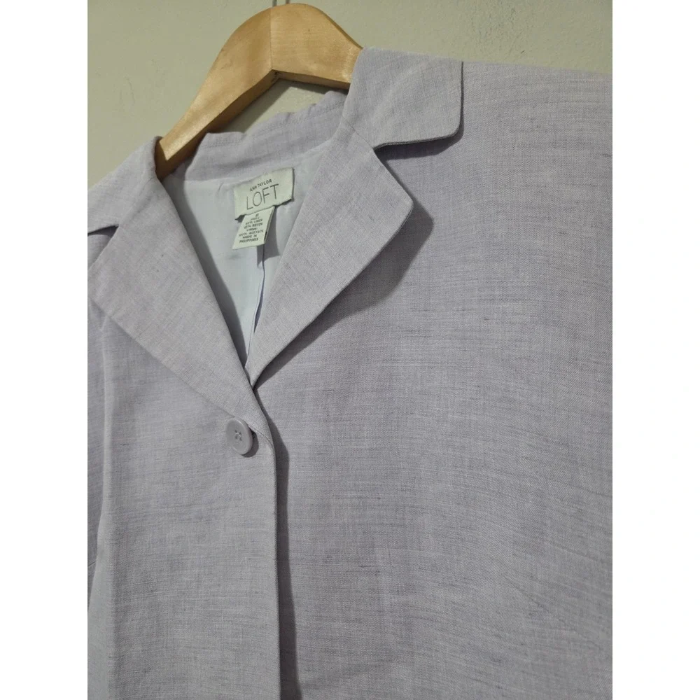 Ann Taylor‎ Loft Lavender Purple Linen Blend Single Button Blazer Jacket Size 8